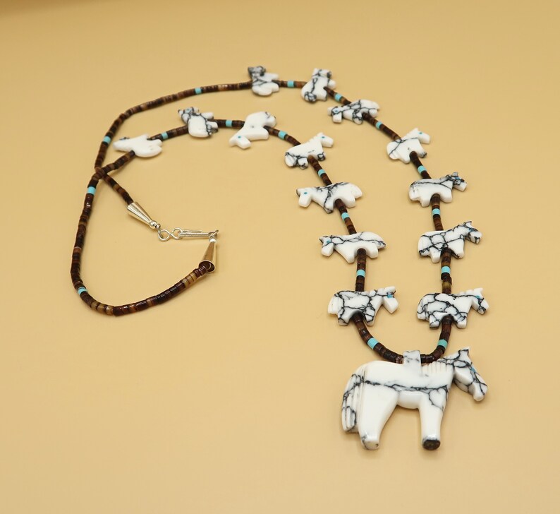 White Stone Southwestern Horse Fetish Necklace with Hand Carved Animals