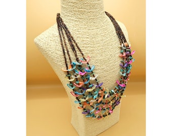 Rainbow Dyed Mother of Pearl Birds and Heishi Multi Strand Layered Southwestern Necklace