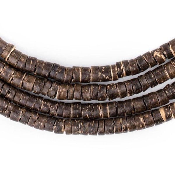 3mm, 5mm & 7mm Natural Coco (Coconut) Shell Heishi Beads - 24 inch Strands