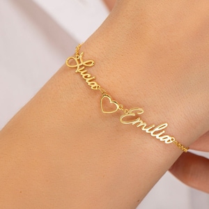 Personalized Name Bracelet, Silver Bracelets For Women, Two Name Bracelet with Heart, Kids Name Bracelet, Christmas Gift