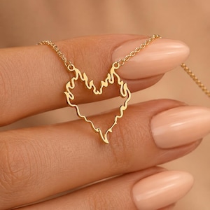 Flaming Heart Necklace: 18K Gold Plated Sterling Silver Pendant, Dainty Heart Jewelry, Romantic Gift for Her, Valentine’s Necklace
