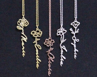 Collana con fiore di nascita, collana personalizzata con nome e fiore, gioiello con fiore del mese di nascita, regalo per la mamma