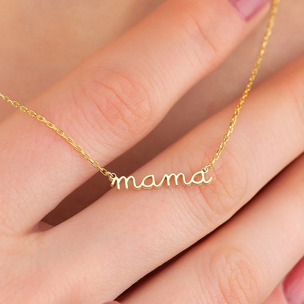18K Gold Tiny Mama Written Necklace, Dainty Mama Necklace, Mother Name Gift Jewelry, Mother Special Name Necklace, Mother's Day Gift
