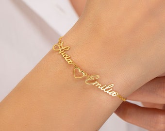Personalized Sterling Silver Name Bracelet with Heart: Custom Name Bracelet, 925 Silver Heart Charm, Dainty Gift for Her, Meaningful Jewelry