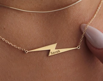 Personalisierte Blitz Halskette: Sterling Silber Blitz Anhänger, Blitz Donner Anhänger, zierlicher minimalistischer Schmuck, Geschenk für Sie