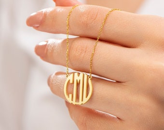 Sterling Silver Monogram Necklace: Personalized Initial Pendant, Custom 3-Letter Monogram Jewelry, Elegant Script Letter Necklace