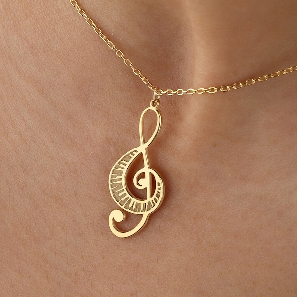 18k Gold Treble Clef Necklace, Clef Necklace, Music Teacher Gift,  Silver Necklace, Birthday Gift, Musician Necklace, Music Lovers Gift