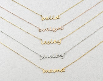 Personalized Name Necklace: Sterling Silver, Gold or Rose Gold Custom Jewelry, Dainty Name Pendant, 18K Gold Plated Option, Gift for Her