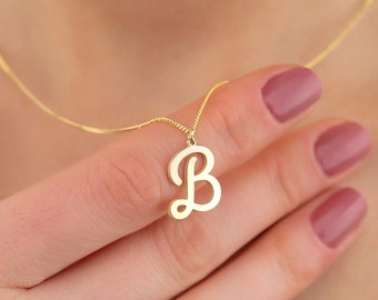 14k Gold Initial Necklace: Personalized Letter Pendant, Delicate Solid Gold