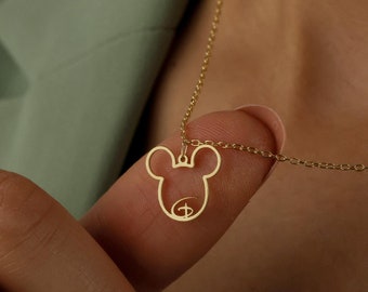 Gepersonaliseerde Mickey Mouse-initiaalketting: sterlingzilver of 18 kt goud, schattige cartoonletterhanger, op Disney geïnspireerd cadeau voor kinderen en haar
