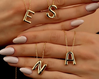 Sterling Silver Bubble Letter Necklace: Personalized 3D Initial Pendant