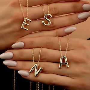 Collar con letra de burbuja, colgante con inicial en forma de burbuja, collar con nombre en forma de burbuja con letra 3D, collar personalizado con letra 3D, regalo para ella