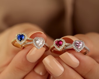 Delicato anello a forma di cuore con pietra portafortuna: gioielli personalizzati in argento sterling 925