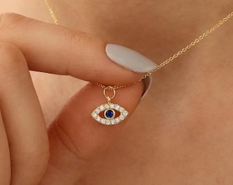 MEVECCO Gouden sierlijke boze oog choker ketting, 14K vergulde schattige kleine drie blauwe turkoois/boze oogbescherming charme minimalistische choker ketting voor vrouwen