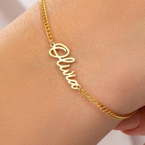 Bracelet prénom en or 18 carats, gourmette, bijoux personnalisés, bracelet personnalisé pour femme, cadeau pour maman, cadeau de Noël, fait main