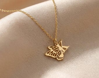 Butterfly Initial Necklace, Gold Letter Necklace, Custom Initial Necklace, Dainty Name Necklace, Minimalist Jewelry, Gift for Her