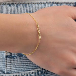 18k Gold Mama Script Bracelet: Sterling Silver Personalized Name Jewelry, Custom Gift for Mom, Minimalist Gift for Her, mama Necklace