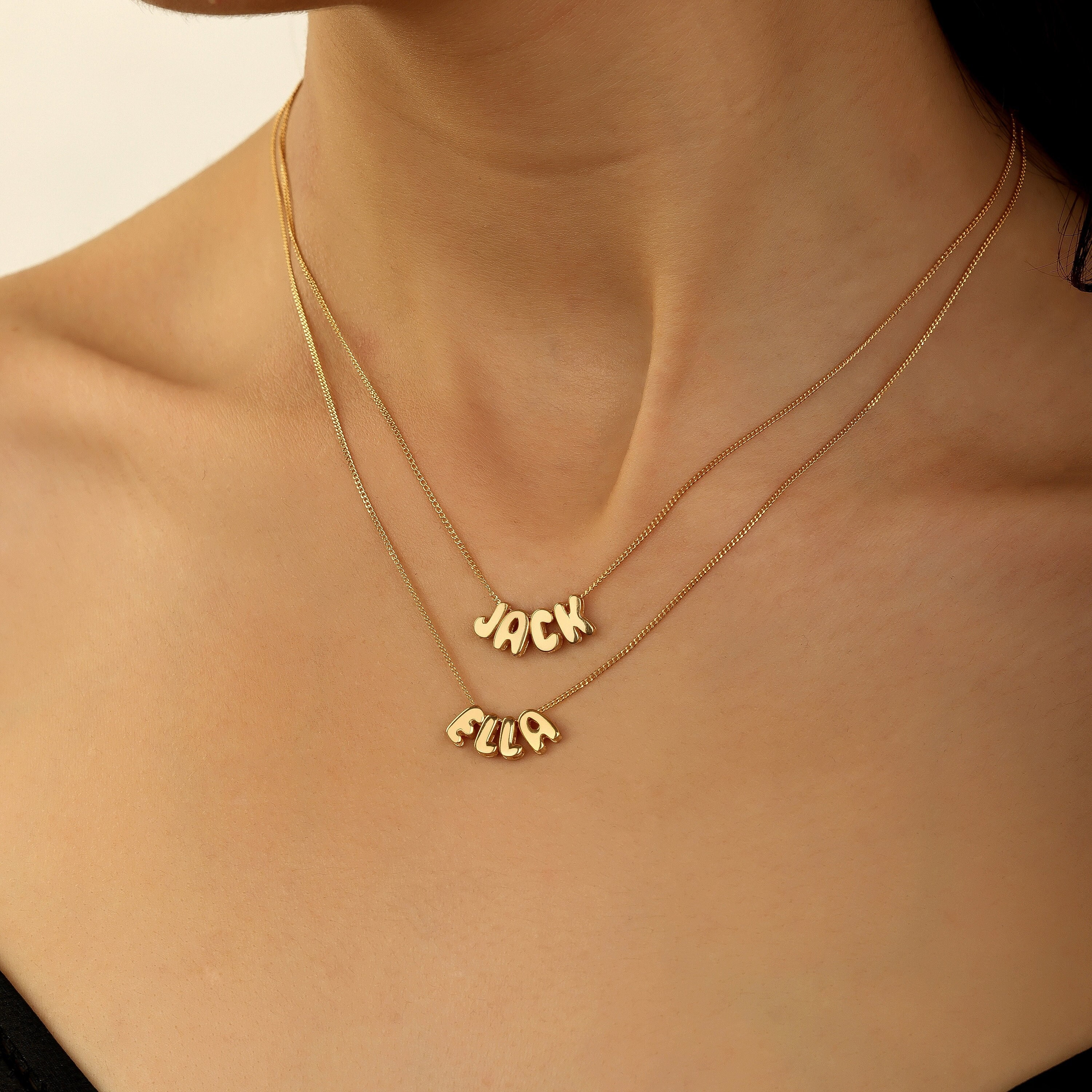 3D Letter Bubble Name Necklace, Personalized Custom Bubble Letter Necklace, 3D Letter Necklace, Silver Letter Necklace Christmas Gift