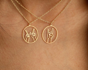 Sterling Silver Hand Gesture Necklace: Sign Language Symbol Jewelry, ASL Pendant, Minimalist Gift, Dainty Minimalist Gift for Her