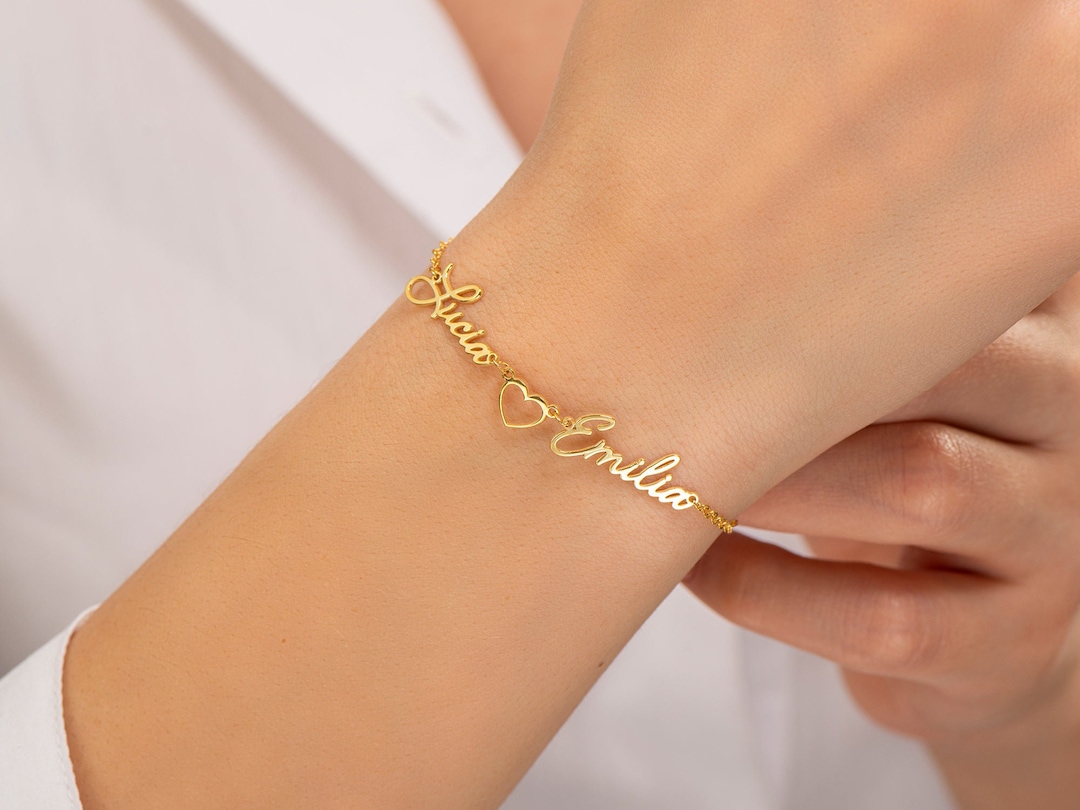 Personalized Name Bracelet Silver Bracelets for Women Two Etsy