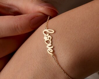 Love Paw Bracelet: Pet Lover Gift, 18K Gold Plated Option, Personalized Pet Jewelry, Dainty Paw Print Charm Bracelet, Dog Mom Gift for Her