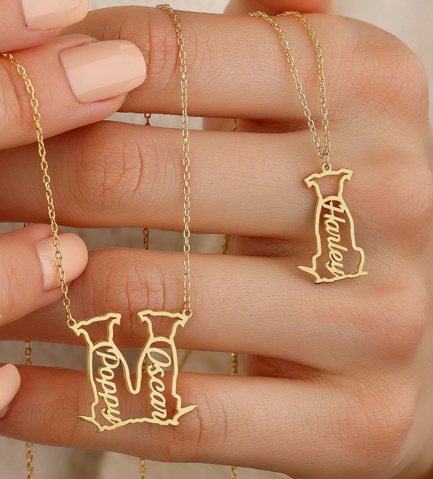 Personalized Dog Name Necklace: Sterling Silver Pet Silhouette Jewelry