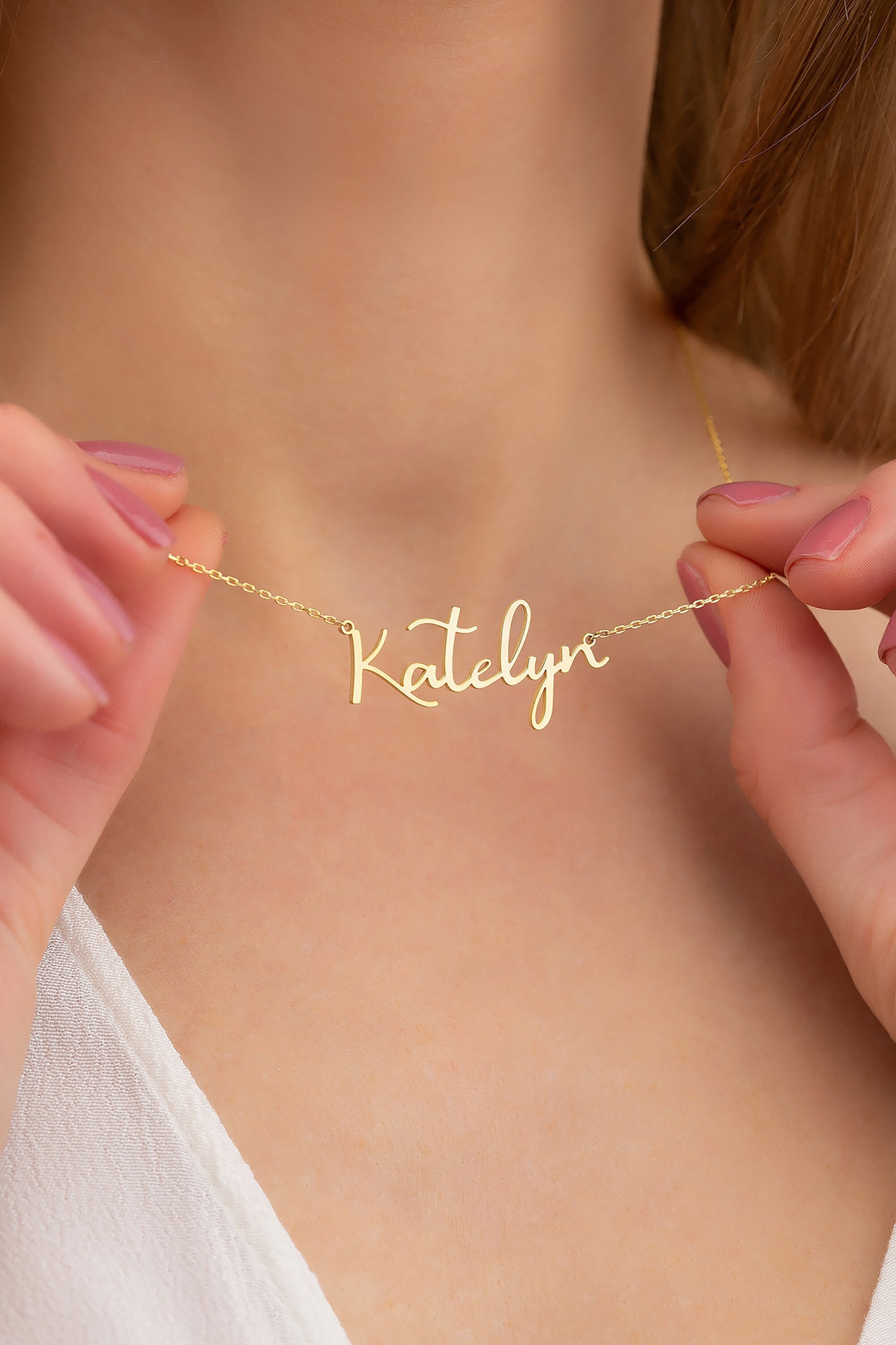 18K Gold Plated Name Necklace: Personalized Sterling Silver Custom Jewelry