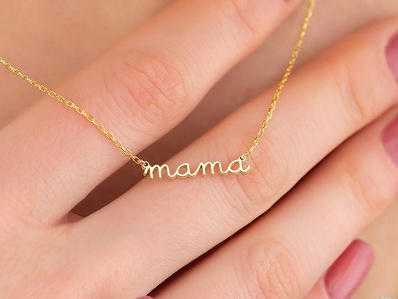 18K Gold Tiny Mama Written Necklace Dainty Mama Necklace Mother Name Gift Jewelry Mother Special Name Necklace Mother s Day Gift Etsy