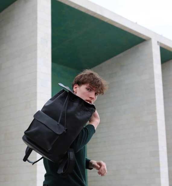 Etsy black leather backpack hotsell
