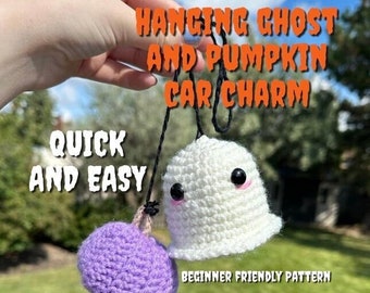 PATRÓN 100% PRINCIPIANTE Colgante de crochet con fantasma y calabaza