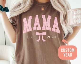 Comfort Colors® Coquette Mama Bow Custom Shirt, Personalized Est Year Bow Shirts, Coquette Aesthetic, Soft Girl Era, Ribbon T-Shirts, MOM-20