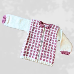 Pink and white checked child's vest for 2 years old