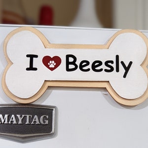 Personalized Wooden Dog Bone Fridge Magnet with Pet Name | Customized Dog Magnet