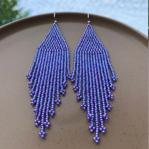 Purple fringe earrings/Purple beaded earrings/Seedbead earrings/Handmade beaded earrings/Boho style/Beaded fringes/Gift for her