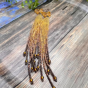 Crystal Butterfly Seedbead Fringe Earrings: Handmade Fall Colors