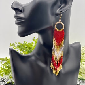Red and gold beaded hoop fringe