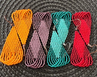Colorful Seed Bead Rhombus Earrings: Handmade Boho Drop Earrings