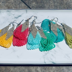 Silver rhombus beaded earrings