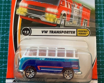 Matchbox Volkswagen VW Transporter- Blue With White Roof/Red Interior-2001 Long Card-Hard to Find Collector Miniature Model 1/64