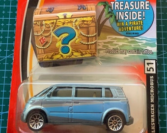 Matchbox Volkswagen Microbus-2 Tone Light Blue-2002 Treasure Long Card-Hard to Find Collector Miniature Model 1/64