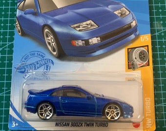Hot Wheels Nissan 300ZX Twin Turbo-Blue-HW Turbo-Long Card- Hard to Find Collector Miniature Model 1/64