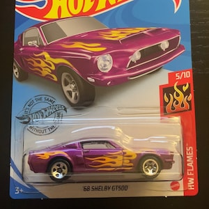 "Hot Wheels 1968 Ford Shelby ""GT500""-Lila mit Flammen lange Karte-schwer zu finden Sammler Miniatur Modell 1/64."