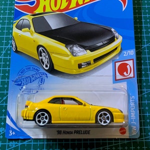 Hot Wheels '98 Honda Prelude-Jaune Avec Capot Noir Longue Carte-HW J-Imports-Difficile à Trouver Collector Miniature Modèle 1/64