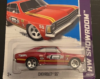 Hot Wheels Chevrolet SS-Red With Racing Stickers-2013 HW Showroom Long Card -Hard to Find Collector Miniature Model 1/64