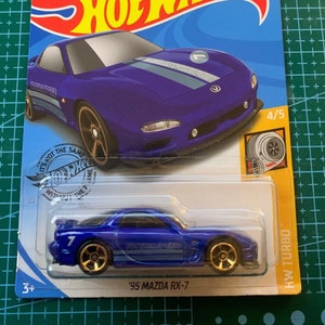 Hot Wheels 1995 Mazda RX-7 Blu- HW Turbo-Long Card-Difficile da trovare Collezionista Modello in miniatura 1/64