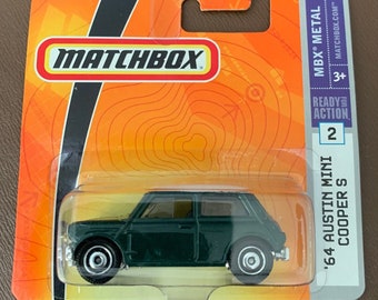 Matchbox 1964 Austin Mini Cooper S-Dark Green With White Roof-2008 MBX Metal-Short Card-Hard to Find Collector Miniature Model 1/64