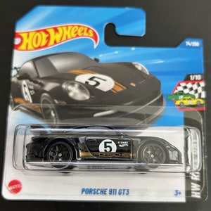 Hot Wheels Porsche 911 Gt3 Schwarz Mit Schwarzen Rädern - Kurze Karte - Schwer zu Finden Sammler Miniatur Modell 1/64