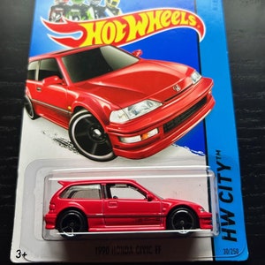 Hot Wheels 1990 HONDA Civic EF-Rot Mit Schwarzen Rädern-2014 HW Stadt-Lange Karte-Schwer zu Finden Sammler Miniatur Modell 1/64