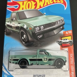 Hot Wheels Datsun 620 issan Pick-up-Türkis/Grün-HW Hot Trucks-Lange Karte- Schwer zu finden Sammler Miniatur Modell 1/64