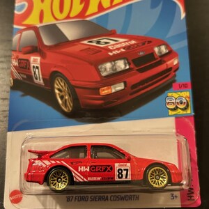 Hot Wheels 1987 FordSieringer Coswertiger Rot mit Goldräder-Lange Karte-Schwer zu finden Sammler Miniatur Modell 1/64